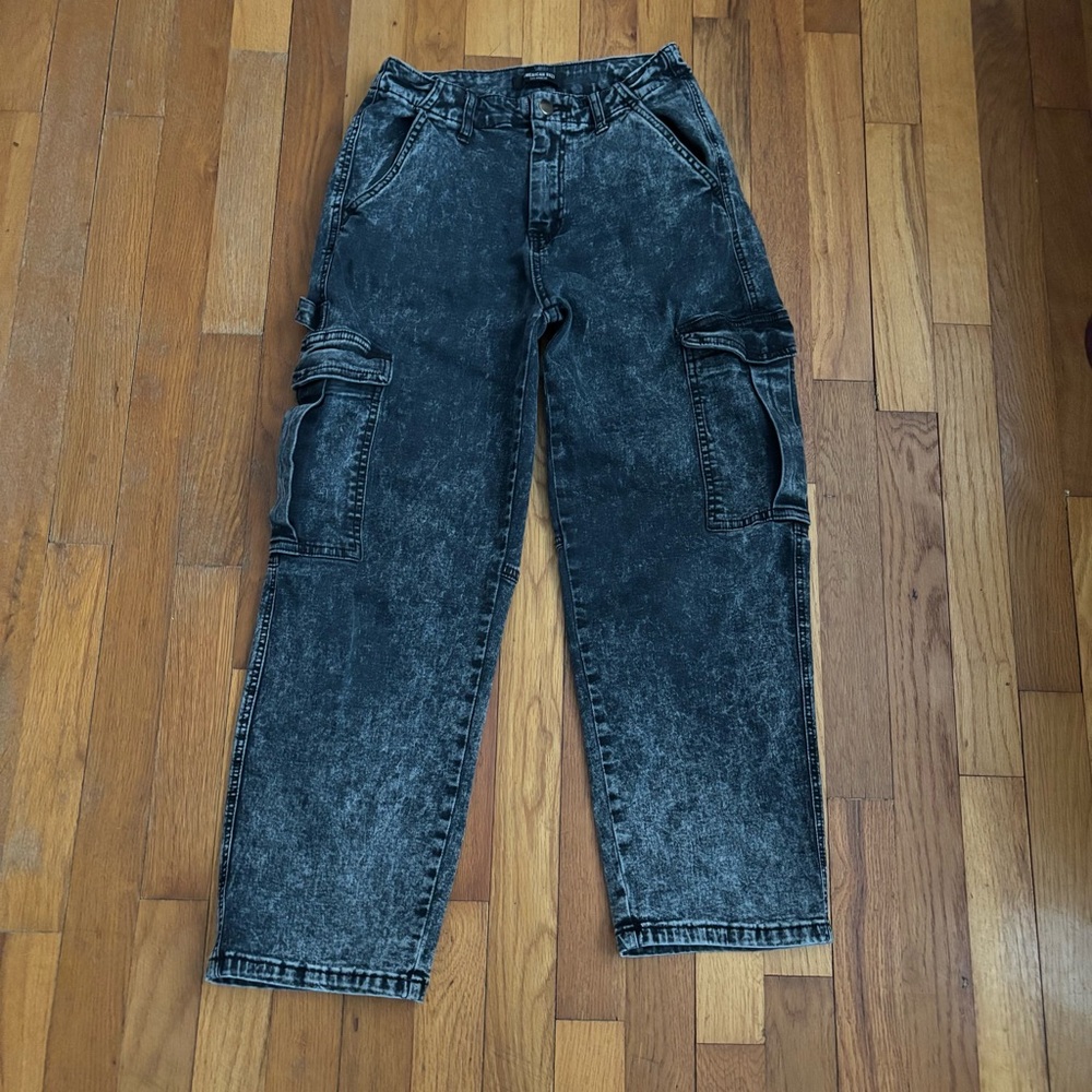 American Bazi Black Acid Wash Cargo Pants